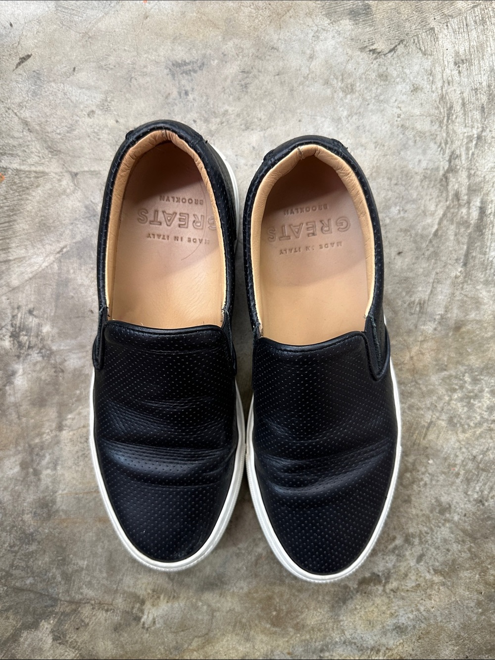 Greats Black Slip-On Sneakers with White Soles